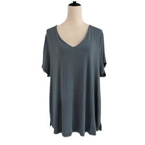 NWT Barefoot Dreams Malibu Collection V-Neck T-Shirt Womens 2X Blue Modal Casual